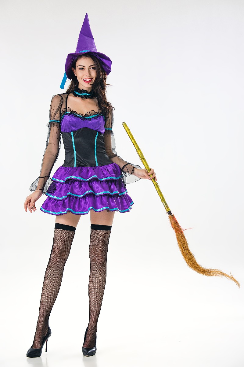 F1843 Womens Adult Purple Witch Halloween Costume